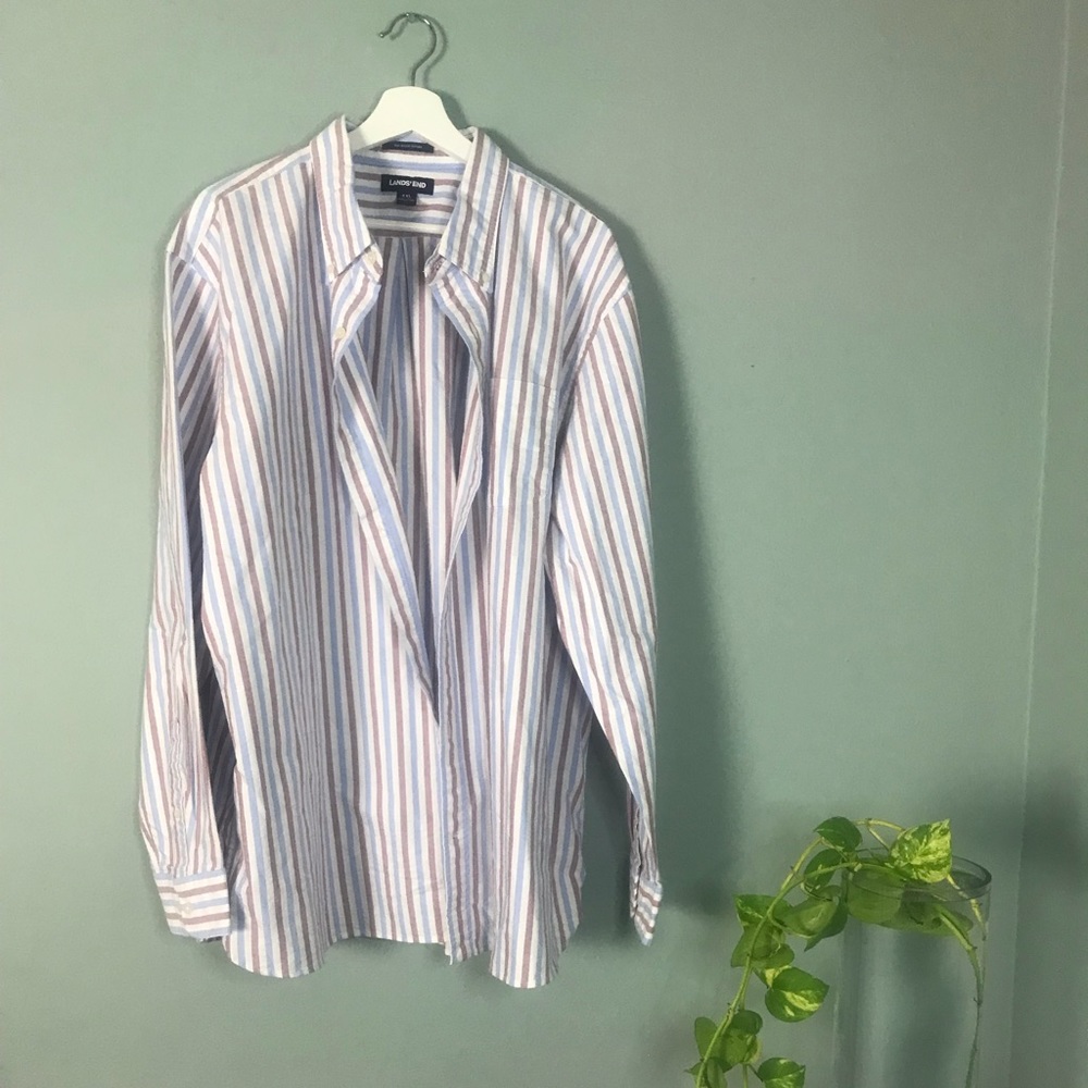 Men’s two XL long sleeve striped button-down shirt - lands end